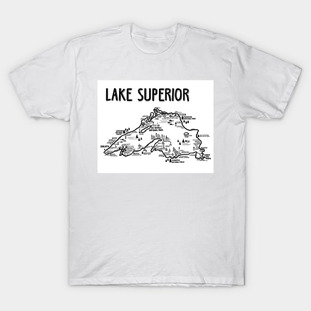 Lake Superior Map T-Shirt by fiberandgloss